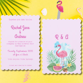 Invitación Boda de color de agua tropical Flamingo de palma r
