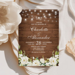 Invitación Boda de color de agua verde de madera y rosas blan