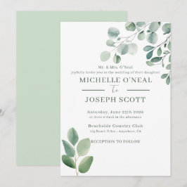 Invitación Boda de color de agua verde Eucalyptus Sage