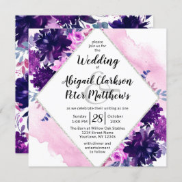 Invitación Boda de color de agua violeta floral encantado