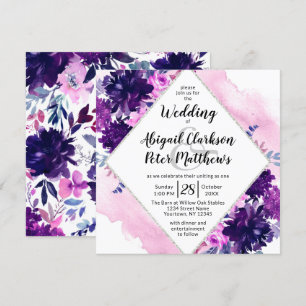 Invitación Boda de color de agua violeta floral encantado