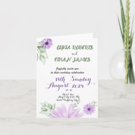 Invitación Boda de color de agua violeta y floral