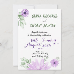 Invitación Boda de color de agua violeta y floral