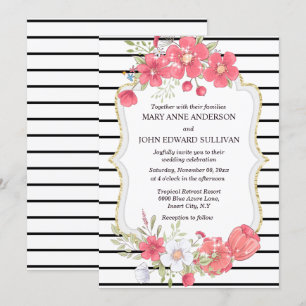 Invitación Boda de color de la acuarela negra rosa