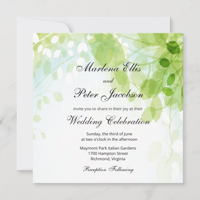 Invitación Boda de color de las hojas de primavera (Anverso)