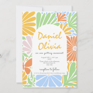 Invitación Boda de color de marco floral retro