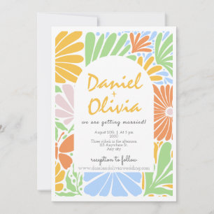 Invitación Boda de color de marco floral retro