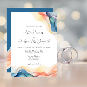 Invitación Boda de color de onda azul de abstracto moderno