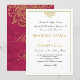 Invitación Boda de color de oro de mármol de Borgoña al estil
