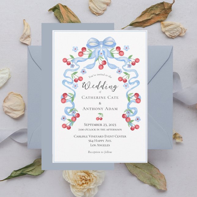 Invitación Boda de color dulce de cerezo y cinta (Subido por el creador)