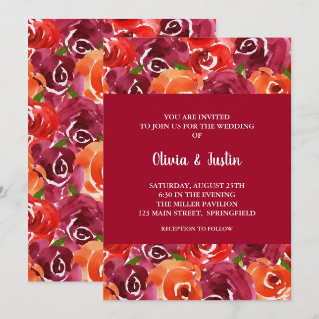 Invitación Boda de color floral acuarela (Anverso / Reverso)