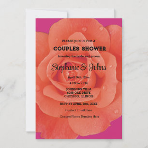 Invitación Boda de color floral Naranja rosado con duchas en
