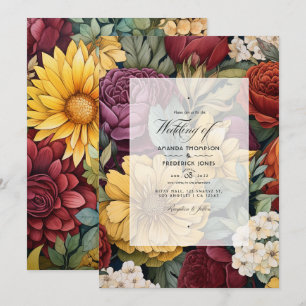 Invitación Boda de color granate, mostaza y verde oliva