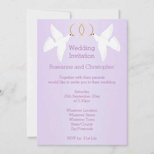 Invitación Boda de color Lilac (Anverso)