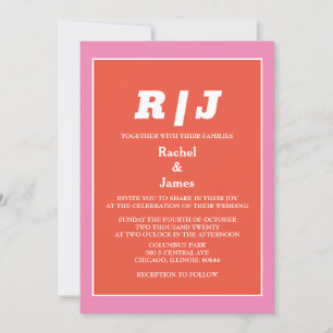 Invitación Boda de color minimalista y moderno de moda rosada