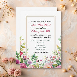 Invitación Boda de color morado rosa de color moda Rubor Flor