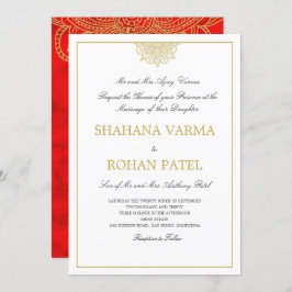 Invitación Boda de color oro rojo anaranjado estilo indio