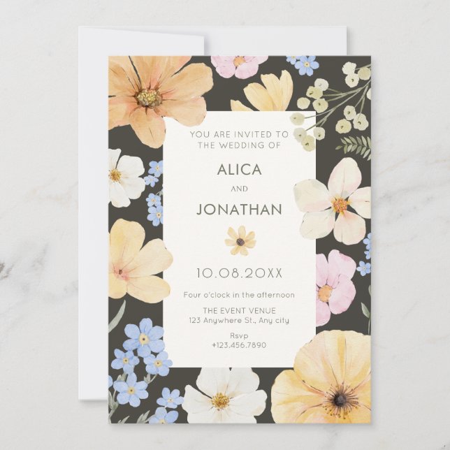 Invitación Boda de color pastel floral (Anverso)