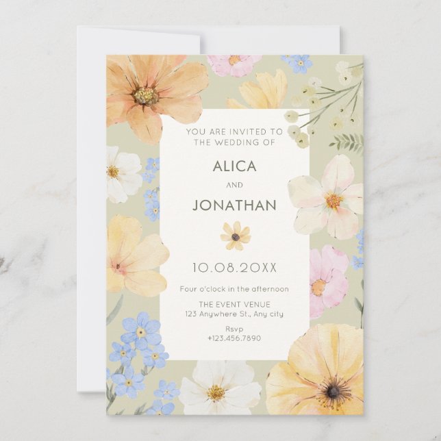 Invitación Boda de color pastel floral (Anverso)