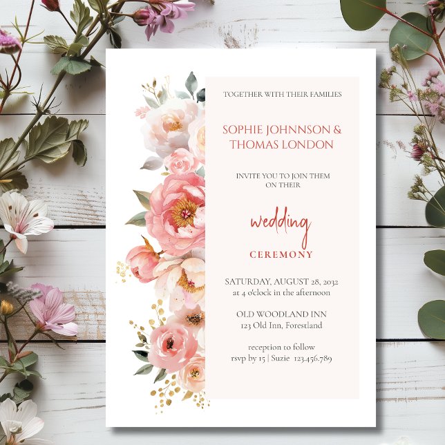 Invitación Boda de color rojo rosa floral (Subido por el creador)