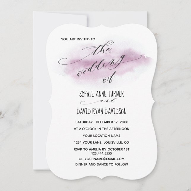 Invitación Boda de color rosa de caligrafía romántica (Anverso)