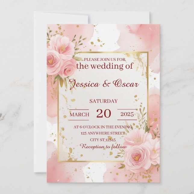 Invitación Boda de color rosa Rubor romántico (Anverso)