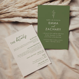 Invitación Boda de color verde oliva mínimo en uno