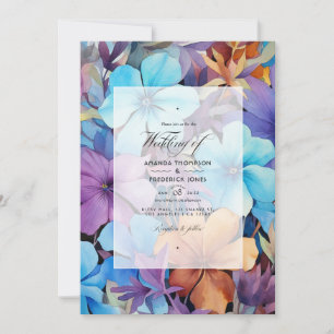 Invitación Boda de color violeta claro, turquesa y marrón roj