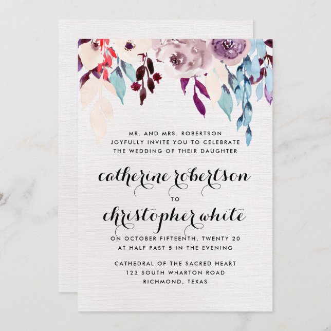 Invitación Boda de colores de agua (Anverso / Reverso)