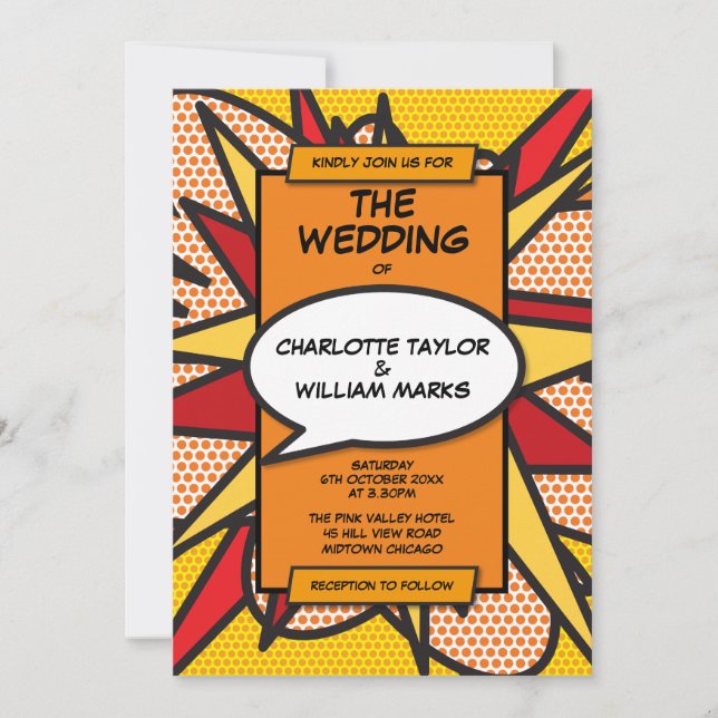 Invitación Boda de Cómic Colorido Moderno (Anverso)