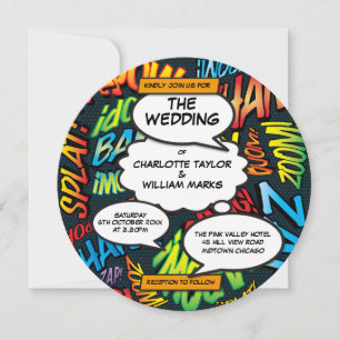 Invitación Boda de Cómic Divertida Tipografía Moderna