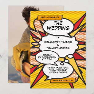 Invitación Boda de Cómic Geométrico de Foto Moderna