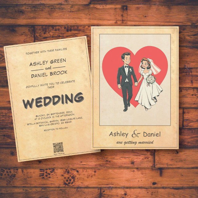 Invitación Boda de cómic retro clásico moderno para parejas (Subido por el creador)