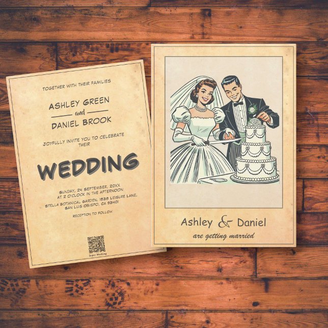 Invitación Boda de cómics de la Pareja Romántica Retro Whimsi (Subido por el creador)