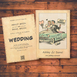 Invitación Boda de cómics de parejas casadas retro y extravag