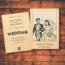 Invitación Boda de cómics Retro Whimsical Romantic Bride Groo