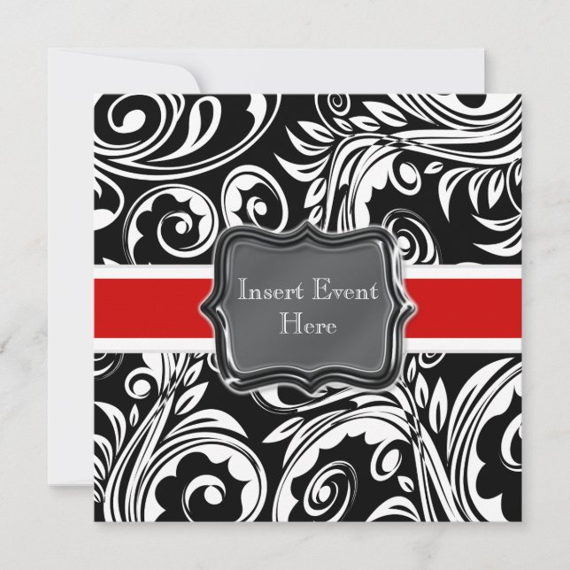Invitación boda de compromiso blanco rojo negro (Anverso)