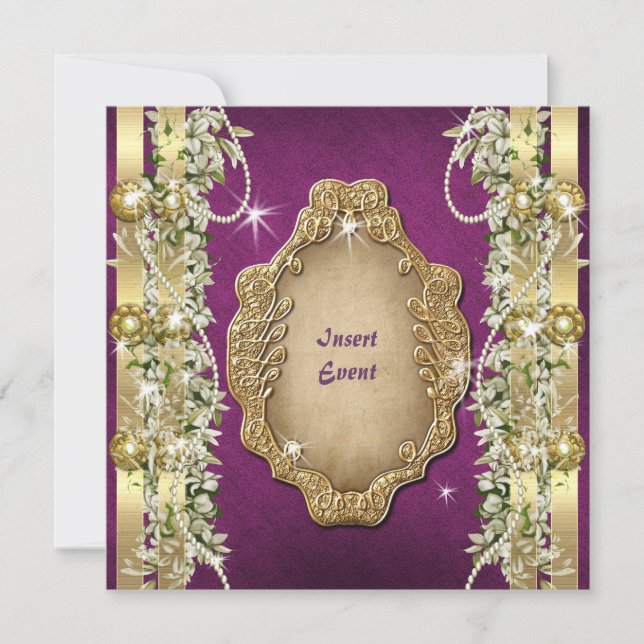 Invitación Boda de compromiso de cumpleaños de oro púrpura (Anverso)
