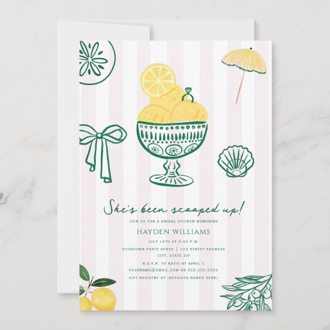 Invitación Boda de compromiso de limón recogido  (Anverso)