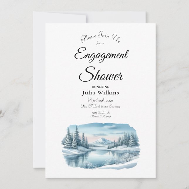 Invitación Boda de compromiso en el lago de invierno de Snowy (Anverso)