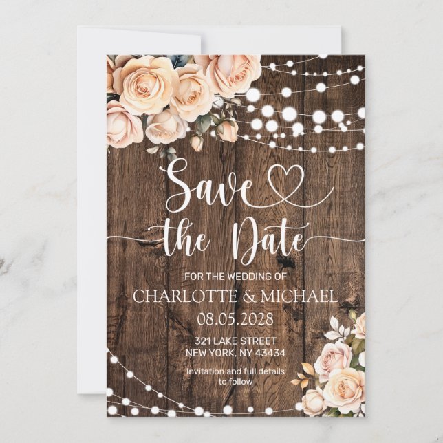 Invitación Boda de Compromiso Floral Rosa Rubor (Anverso)