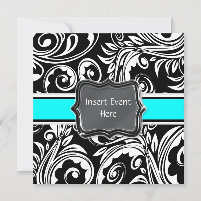 Invitación boda de compromiso turquesa blanco negro (Anverso)