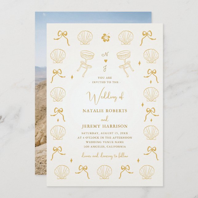 Invitación Boda de concha de concha de concha de concha marin (Anverso / Reverso)