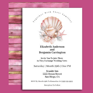 Invitación Boda de Concha de Mar Rosa y Perlas Hermosas