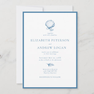 Invitación Boda de concha marina azul océano