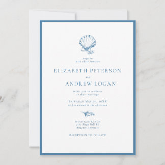 Invitación Boda de concha marina azul océano
