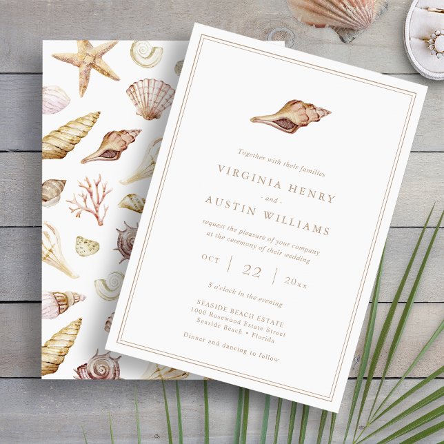 Invitación Boda de Conchas (Modern Minimalist Seashell Watercolor Wedding Invitation by Painted Paperie
)