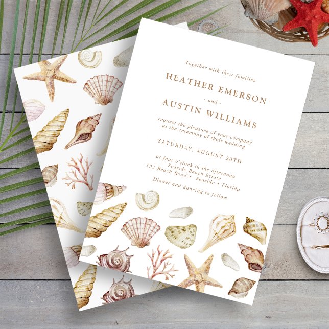 Invitación Boda de Conchas (Seashell Watercolor Elegant Beach Wedding Invitation by Painted Paperie
)