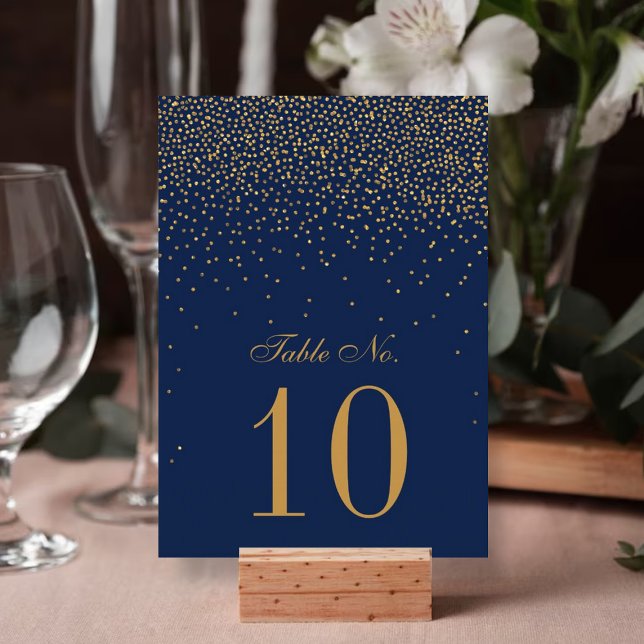 Invitación Boda de confeti azul marino y dorado glamouroso (Subido por el creador)