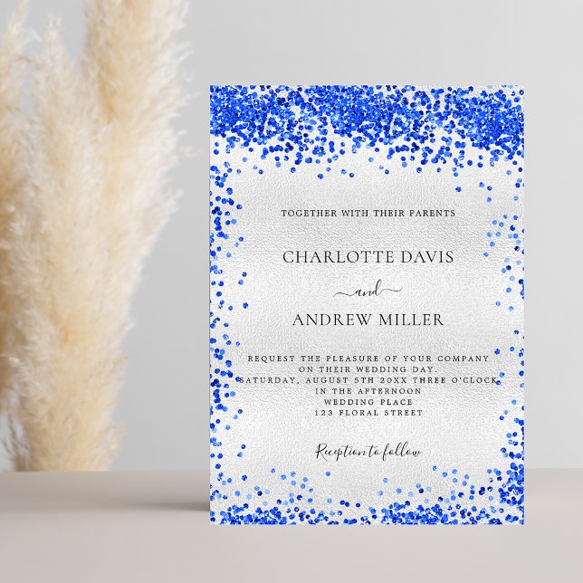 Invitación Boda de confeti azul real plateado (Subido por el creador)